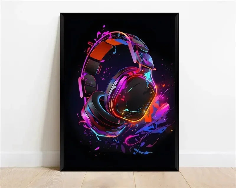 Pop Neon Video Game Character Poster Gamepad Headphones Football Basketball Canvas Print Wall Art Decor Gaming Room Decoration