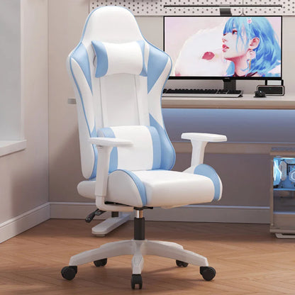 Chaise de gaming ergonomique avec accoudoirs 4D, hauteur réglable, siège en cuir PU, base en fer, pieds en forme d'épée, vérin à gaz 2 étapes, pour bureau