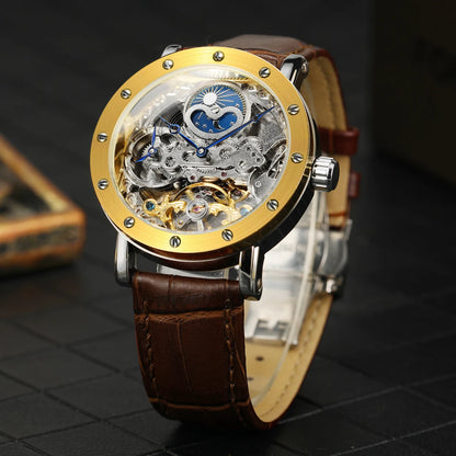 SKROX automatisch mechanisch polshorloge voor heren, skeletmodel met GMT-functie, maanfase en tourbillon – Elegant en origineel luxe horloge uit het topsegment.