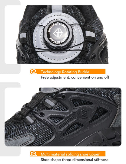 Zapatos de seguridad laboral para hombre talla 47 48 con diseño reflectante, puntera de acero, botón de rotación, zapatillas de trabajo y botas de seguridad protectoras