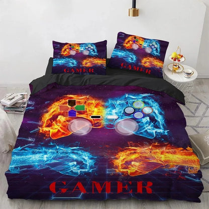 Gamer ágyneműkészletek fiú gyerekeknek: játékos paplanhuzat-készlet (Queen méret), videojátékos paplanhuzat, PlayStation-motívumú ágyneműkészlet tizenéves fiúknak