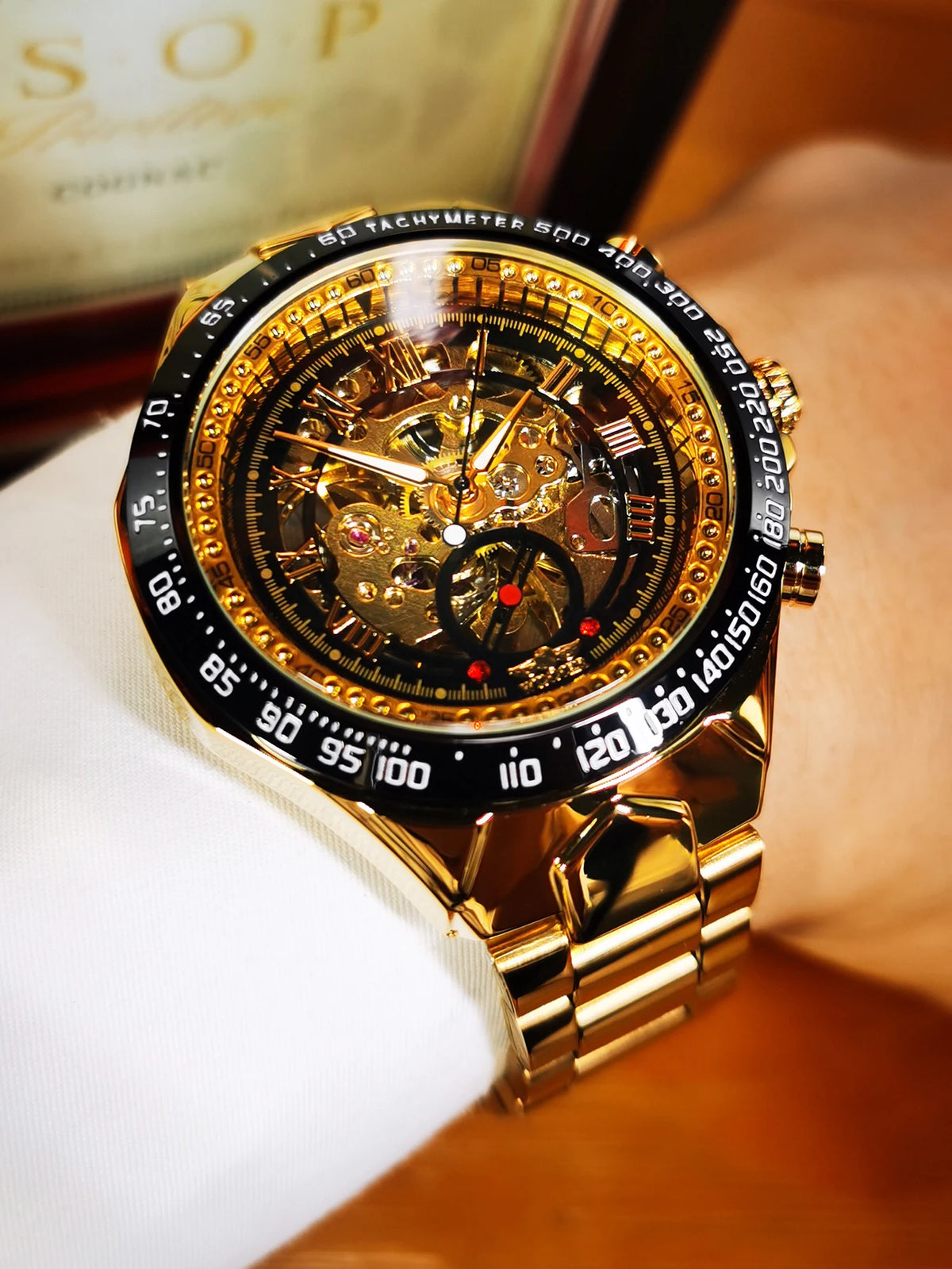 Montre automatique pour homme WINNER – Modèle squelette transparent, aiguilles luminescentes, bracelet en acier inoxydable, montre mécanique de marque de luxe