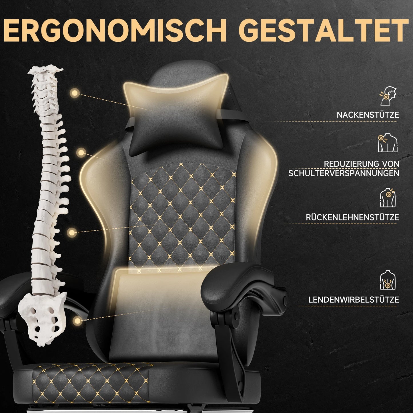 Cadeira Gaming Ergonómica PINGGO com Apoio para os Pés, Massagem, Pele PVC, Cadeira de Escritório para PC Gaming, Capacidade de Peso 150kg