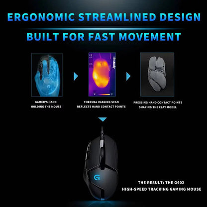 Logitech G402 kabelgebundene Gaming-Maus, 32-Bit-ARM-Prozessor, 8 Tasten, 500 IPS, rutschfest, für ganztägige Gaming- und Arbeitssessions