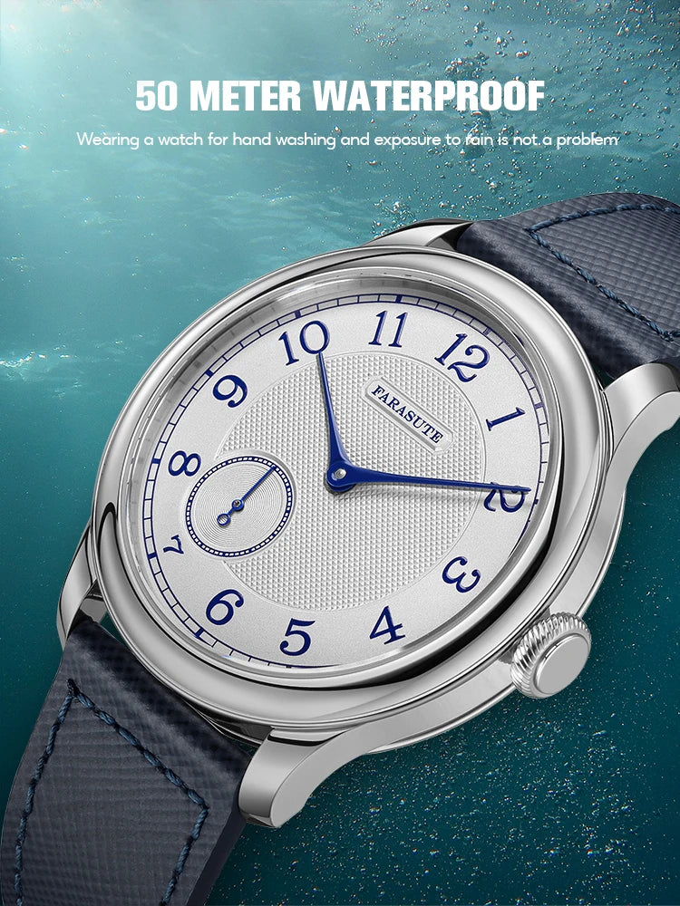 Relógio masculino FARASUTE NEW Machinery com mostrador salmão, movimento mecânico manual ST17, pequeno segundeiro e bracelete Bonklip vintage