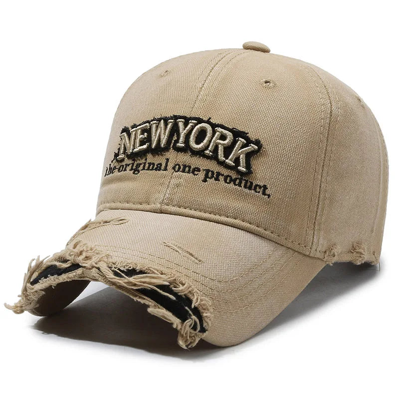 Vintage Old Hole Embroidery Letters Cowboy Baseball Cotton Soft Top Men's and Women's Spring and Summer Casual 56-60cm Sun Hat