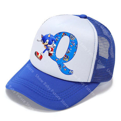 Cartoon Letters A-Z Sonics Boys Girls Baseball Caps Adult Outdoor Sports Breathable Mesh Hat Cute Anime Sunbonnet Birthday Gifts
