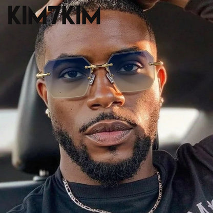 Square Rimless Punk Sunglasses Men 2026 Luxury Brand  Polygon Frameless Sun Glasses For Male Steampunk Driving Eyewear Shades