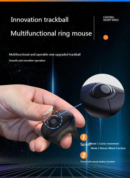 Neue Trackball-Fingerring-Maus 2.4G+Bluetooth – kabellose Fernsteuerungsmaus für Kurzvideos/PPT-Präsentationen/In-Vehicle-Displays