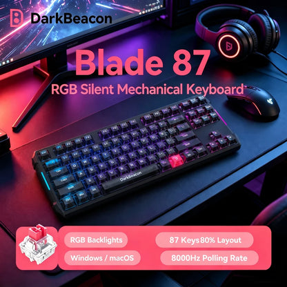 DarKBeacon RGB 87 tasti, tastiera compatta TKL USB cablata, hot-swappable, meccanica silenziosa per Windows, laptop, PC, gaming e lavoro