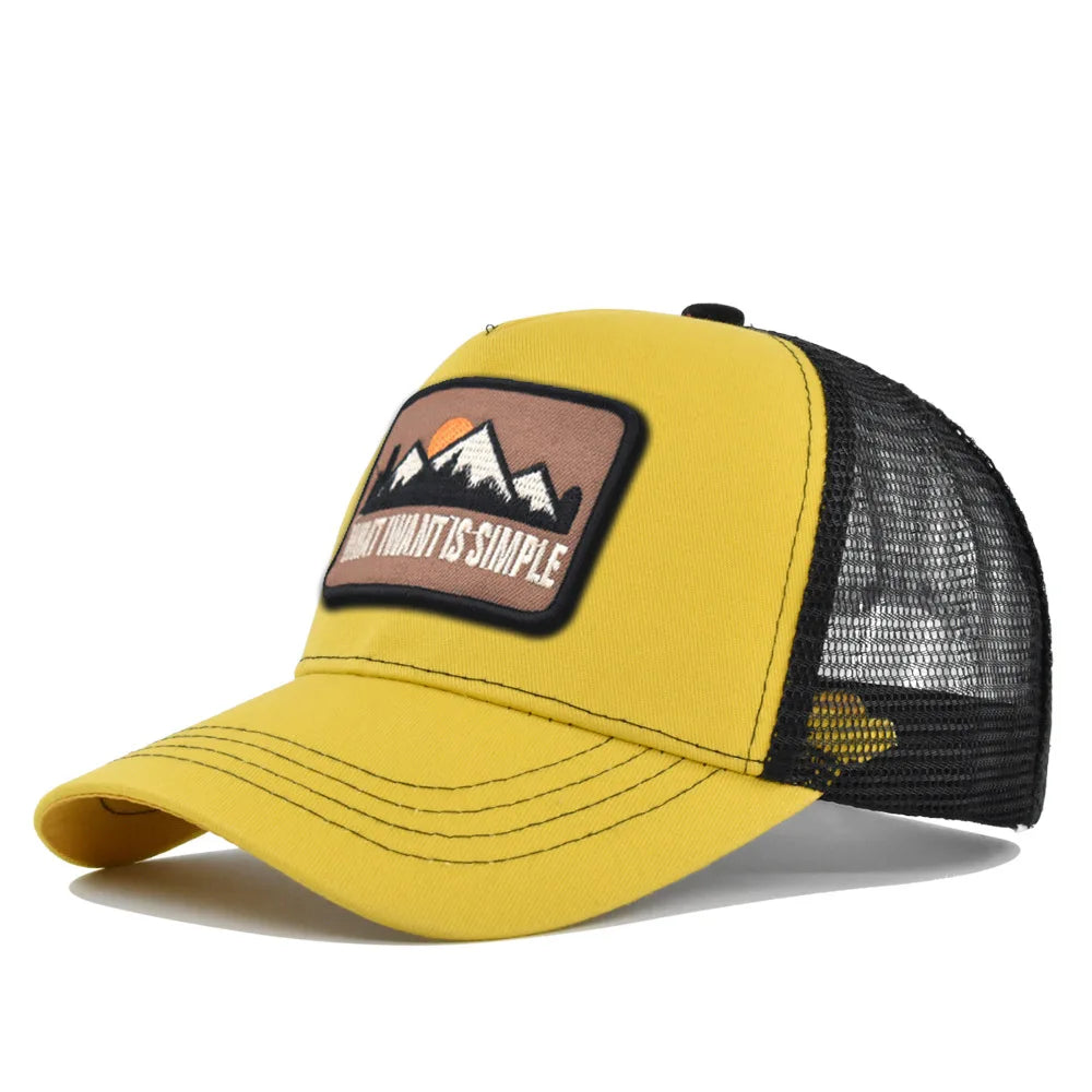 Letter Mesh Breathable Hat Women Men Embroidery Blocking Baseball Cap Sunshade Outdoor Sports Cycling Travel Sun Hat Dad Hat