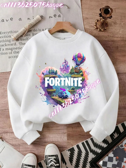Sweatshirts Fortnite Series para Criança, Modernas para Rapazes e Raparigas, Tops Pullover de Manga Comprida para Outono/Inverno, Roupa Infantil Cartoon, Presentes de Aniversário
