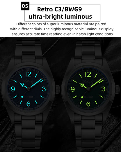 Relógio para homem ADDIESDIVE 36mm em destaque AD2518 com vidro espelhado convexo, aço inoxidável 316L, Reloj Hombre, 100m à prova de água, quartzo