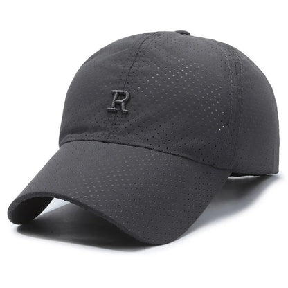 Breathable Perforated Quick-Drying Hat Sun Protection Adjustable Summer Sun Hat Letter R Embroidery Fishing Cycling Hat