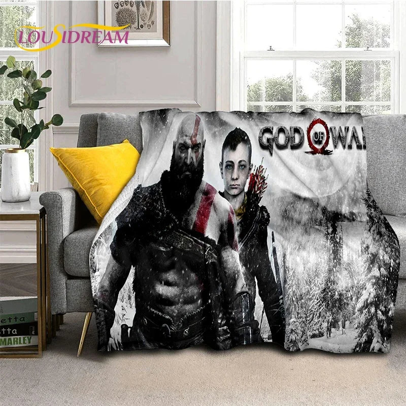 God of War Games Kratos Cartoon Soft Flannel Blanket for Beds Bedroom Sofa Picnic,Throw Blanket for Cover Outdoor Leisure Gift
