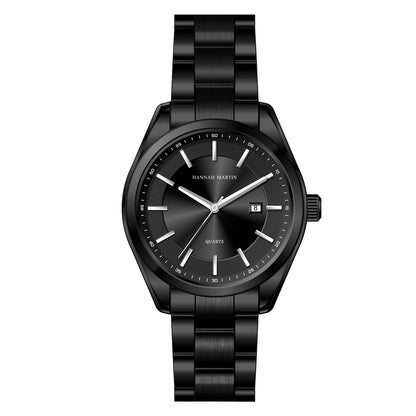 Kvarčna ura HANNAH MARTIN, 40 mm, za moške, črna zapestnica iz nerjavečega jekla, vodotesna do 3 barov, športno-eleganten stil