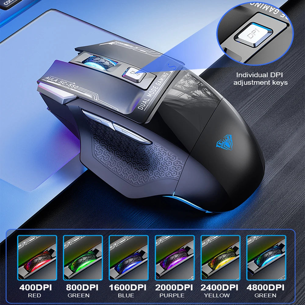Ratón gaming AULA SC550 2.4G inalámbrico con macro, retroiluminación RGB, diseño ergonómico, ratón e-sports, accesorios para PC