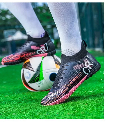 Kinder-Fußballschuhe mit Zehenschutz gegen Stöße, Schnürverschluss, kurzen rutschfesten Stollen, strapazierfähig und atmungsaktiv, für Outdoor-Spiele auf Rasen