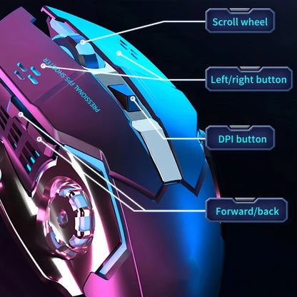 Wiederaufladbare kabellose Gaming-Maus – leise Bluetooth/USB-Verbindung, RGB-Hintergrundbeleuchtung, E-Sports für PC