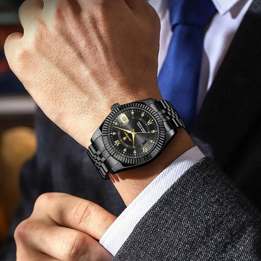 Reloj para hombre POEDAGAR: modelo de lujo, resistente al agua, de acero inoxidable, con pantalla luminiscente, estilo militar, función de fecha, mecanismo de cuarzo, ideal para el trabajo o para ocasiones profesionales.