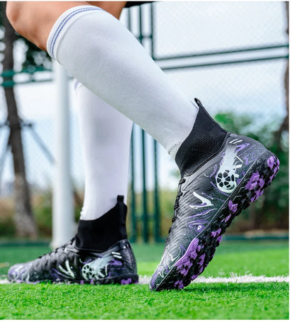 Men's High Ankle Football Boots Turf Soccer Cleats Breathable Non-slip Training Match Sneakers Outdoor Sports TF Soccer Shoes
