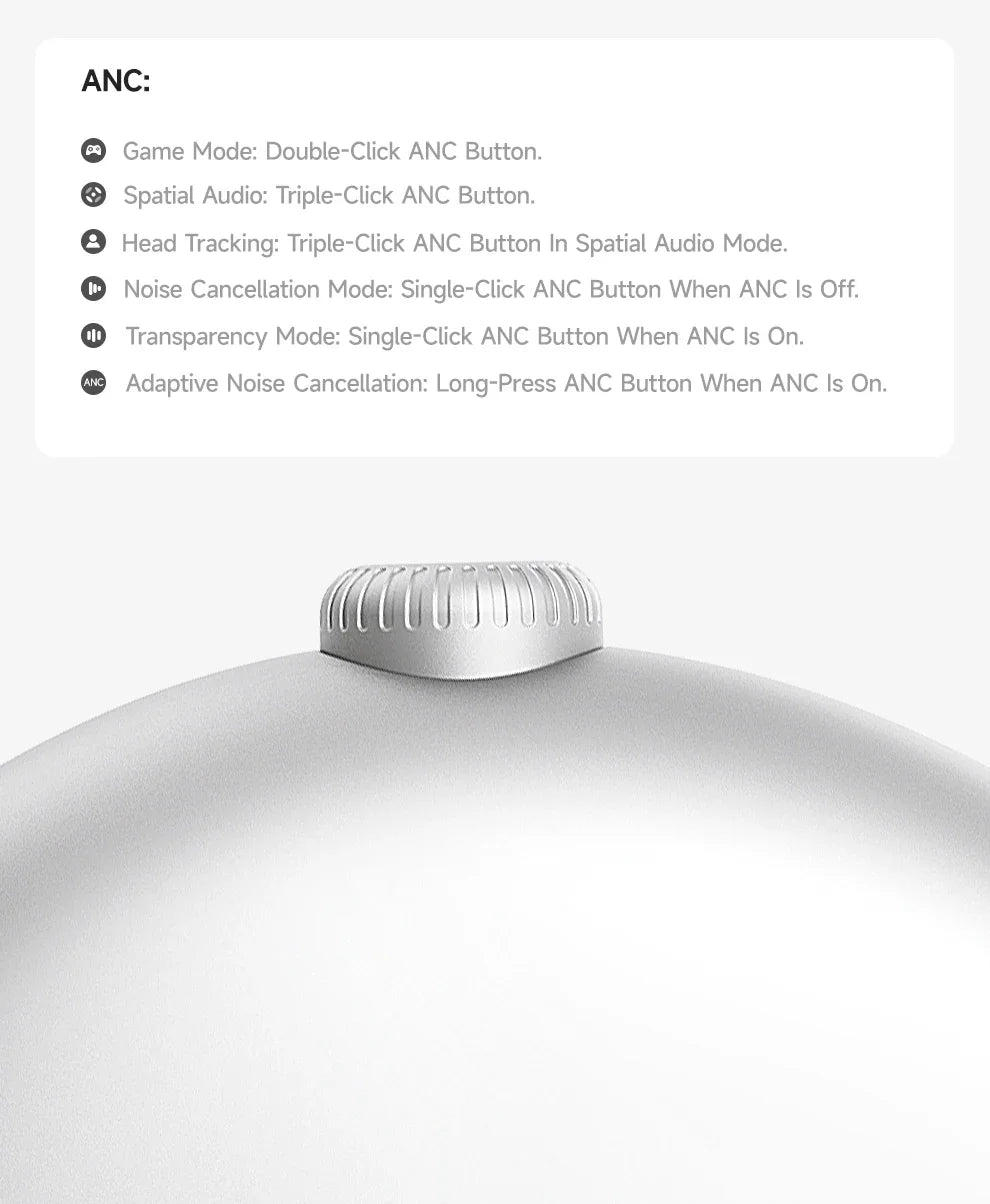 Auscultadores Sem Fios Picun F8MAX ANC com Cancelamento Ativo de Ruído Híbrido de 59dB, Áudio Espacial, Bluetooth 6.0, Over Ear, 180H