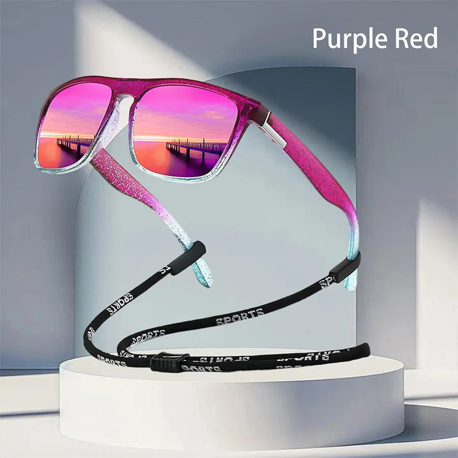 With Chain Fashion Vintage Glittering Material Square Sunglasses Men Women Fishing Driving Classic Brand Designer Sun Glasse
