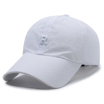 Breathable Perforated Quick-Drying Hat Sun Protection Adjustable Summer Sun Hat Letter R Embroidery Fishing Cycling Hat
