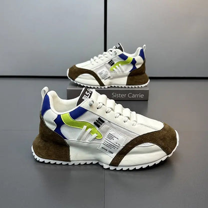 Men's Casual Sports Four Seasons Moccasins Trendy Designer Personality Lace-Up Leather Sneakers Comfortable Breathable