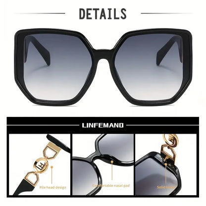 LINFEMAND Large Square Decorative Fashion Sunglasses  UV400 Women's Design Summer Trendy Dressing Holiday Gifts
