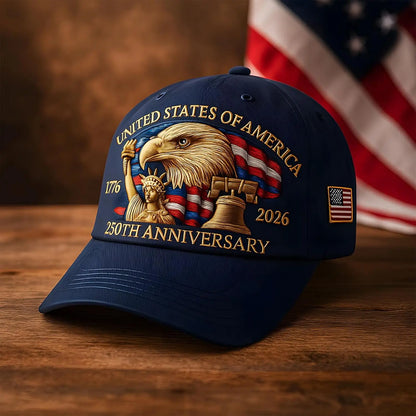 1pc United States 250th Anniversary Baseball Caps for Women,Washed Retro Design,Handmade Embroidery Hat for Parties,Adjustable