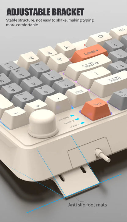 Teclado Gaming K81 com 81 Teclas, Layout 80%, Espanhol, Russo, Coreano e Árabe, USB com Fio, Luz RGB, Botão de Volume, Ergonómico