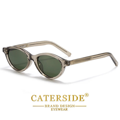 CATERSIDE Retro Oval Sunglasses for Women Men Tr Frame Acetate Pin Leg Polarized UV400 Protection Fashion Cat Eye Sun Glasses