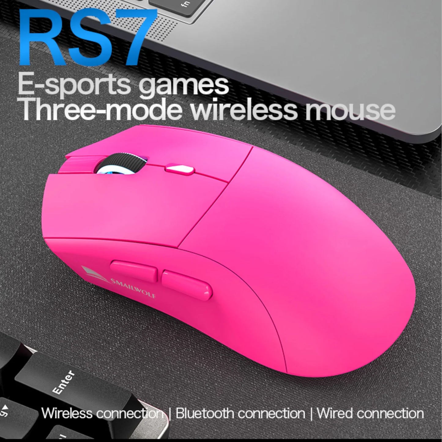 Rato gaming sem fios Bluetooth SMAILWOLF RS7, três modos, PAW3311, macros configuráveis, para portátil, gaming e escritório