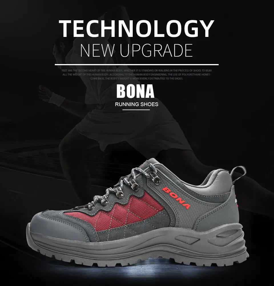 BONA 2023 New Designer Hiking Shoes Trekking Sneakers Men Walking Fishing Camping Jogging Shoes