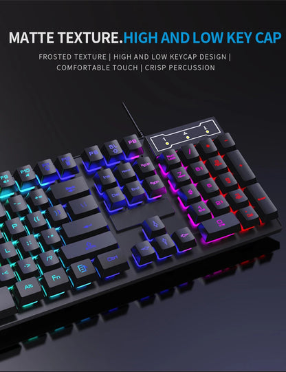 Teclado con cable de 104 teclas con retroiluminación RGB y efecto de respiración, set ergonómico de teclado y ratón gaming para ordenador, portátil, gamer y oficina