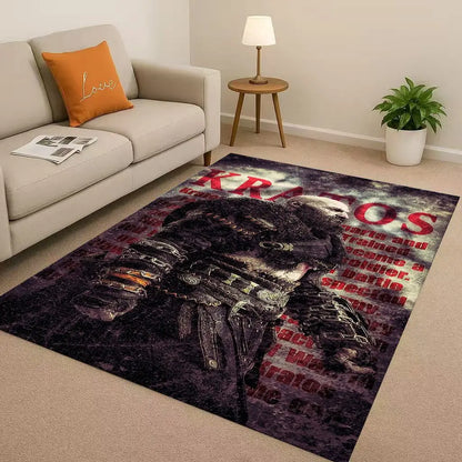 Game God of War Kratos Cartoon Gamer Living Room Non-Slip Area Rug Soft Carpet for Bedroom Playroom Sofa,Easy Clean Home Doormat