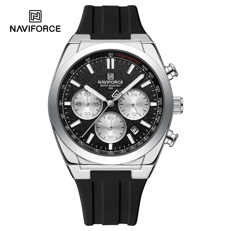 NAVIFORCE férfi karóra – Luxus és sportos stílus, kvarcmozgás, 24 órás kijelzés, dátumablak, kronográf, vízálló – Ajándékötlet férfiaknak
