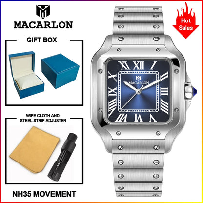 2026 New MACARLON Design 38mm Mechanical Watch Men's Sapphire Glass Luminous Stainless Steel Waterproof China NH35 Automatic Watch