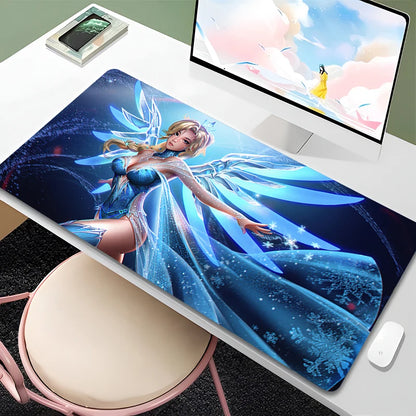 Overwatch Mercy Mauspad PC Gamer Cabinet Kawaii Mousepad XXL Sexy Anime Girl Tastaturunterlage Laptop-Gaming-Zubehör Schreibtischmatte