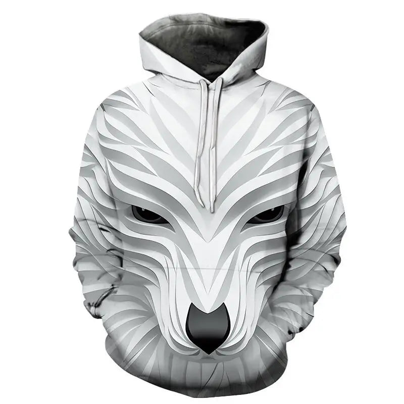 Neuer modischer Hoodie mit 3D-Tierprint für Herren und Damen, personalisiertes Design, Sweatshirt mit Schnee- und Doppelwolf-Motiv, Harajuku Oversized Hoodie