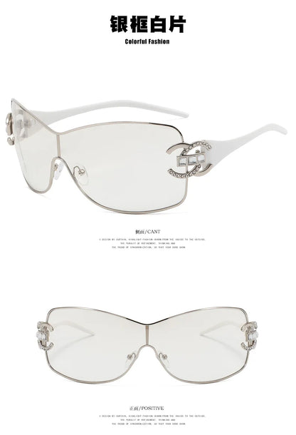 Luxury Rhinestone Punk Oversized One - Piece Frame Y2K Women's Sunglasses Trendy Brand Summer Men Sunglass Travel  Eyewear UV400