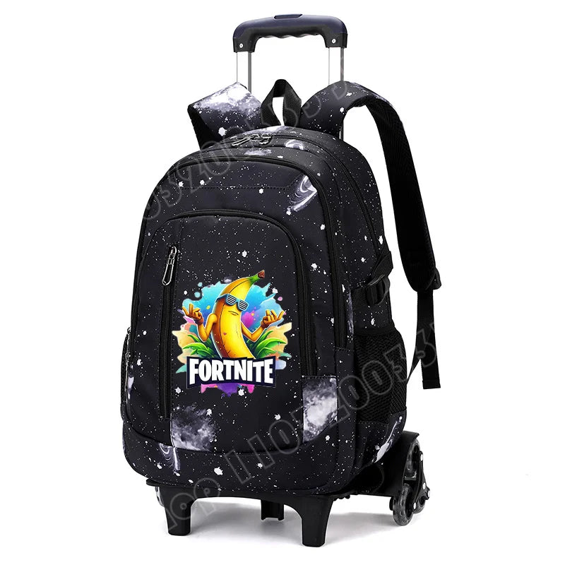 Fortnite 2-in-1 trolleyrugzak met sterrenhemelprint, grote capaciteit, waterdichte laptoptas met trapklimontwerp, schooltas voor studenten