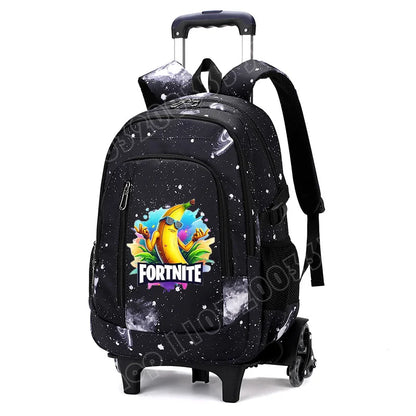 Fortnite 2-in-1 trolleyrugzak met sterrenhemelprint, grote capaciteit, waterdichte laptoptas met trapklimontwerp, schooltas voor studenten
