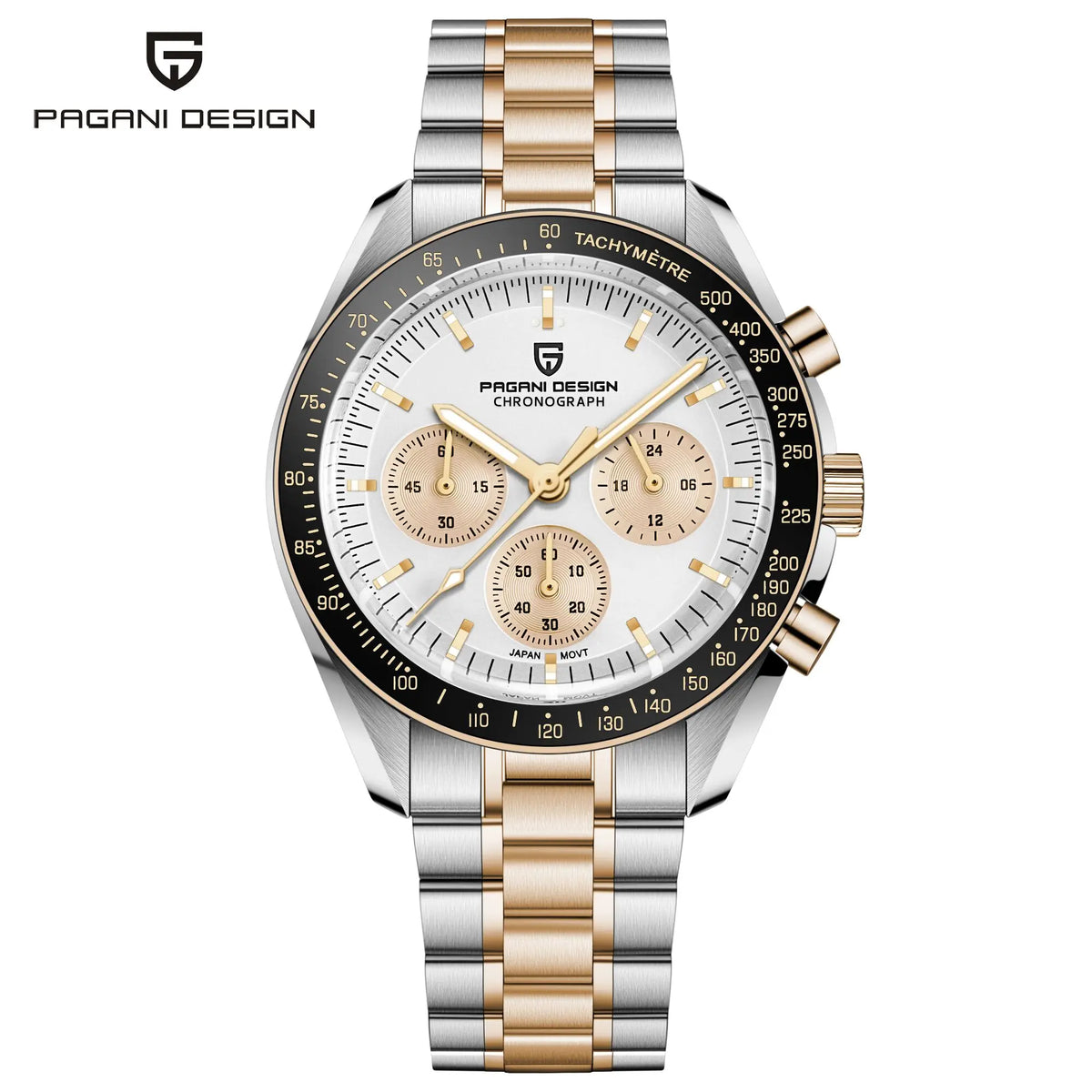 PAGANI DESIGN ‘New Moon’ Men’s Watch – Luxury quartz watch, chronograph, sapphire crystal with anti-reflective coating, ceramic bezel, luminescent hands