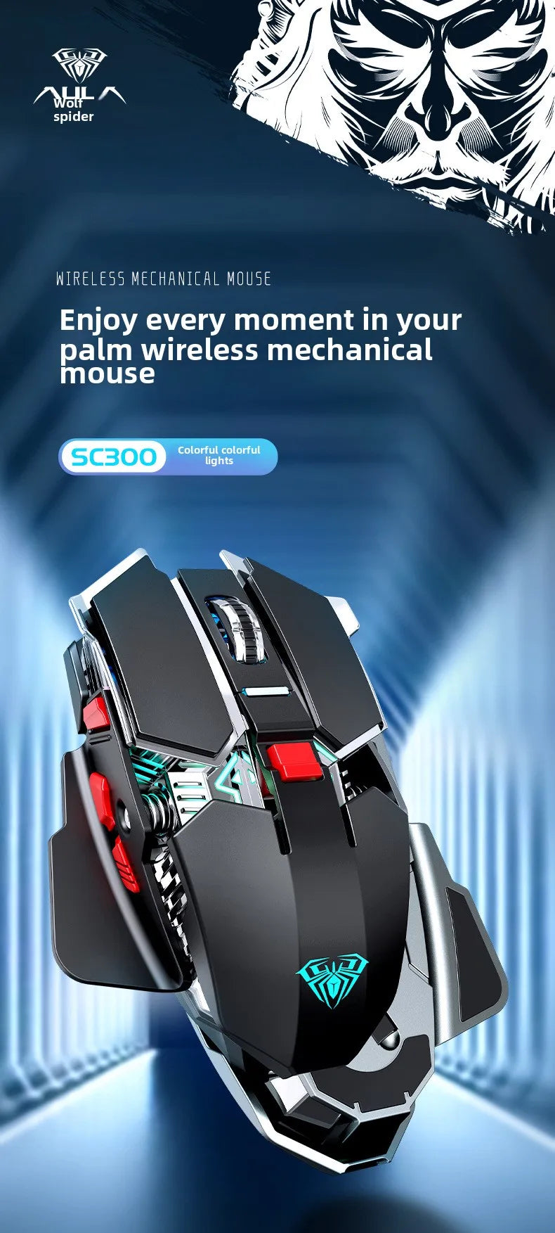Nuevo 2025 Ratón Gaming Inalámbrico SC300 2.4G RGB 3200dpi Recargable Silencioso Mecánico para E-sports, Ordenador de Sobremesa y Portátil