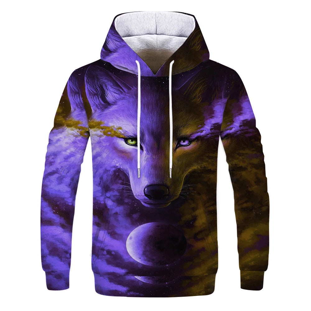 Neuer modischer Hoodie mit 3D-Tierprint für Herren und Damen, personalisiertes Design, Sweatshirt mit Schnee- und Doppelwolf-Motiv, Harajuku Oversized Hoodie
