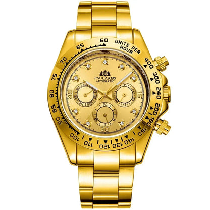 Automatic Mens Watch Mechanical Self Wind Movement Gold Black Stainless Steel Diamonds Stone Sports Luxury Fashion Watches
