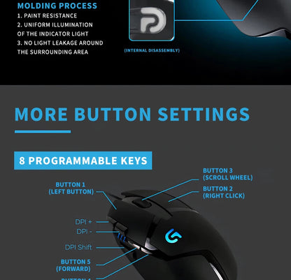 Logitech (G) G402 ratón gaming con cable para e-sports, ratón mecánico con programación de macros, CSGO, Eating Chicken, competitivo para ordenador