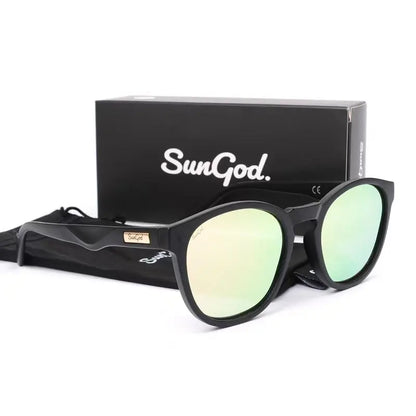 SUNGOD MIRAS Blue Mirror Sunglasses Men's Polarized Lens Glasses Retro Fashion Square Men's Sunglasses Sport SO1: with box